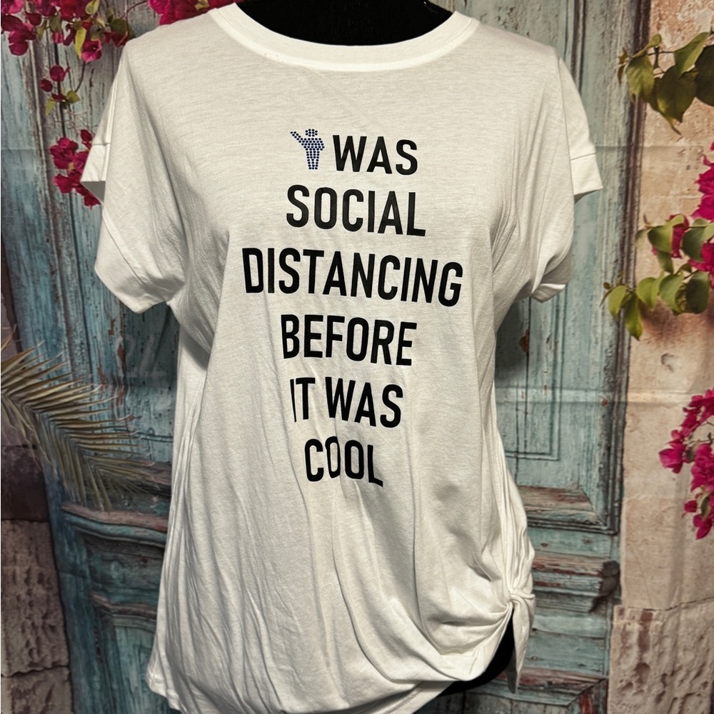 Social Distancing Small T-Shirt White Twist Side - She + Sky